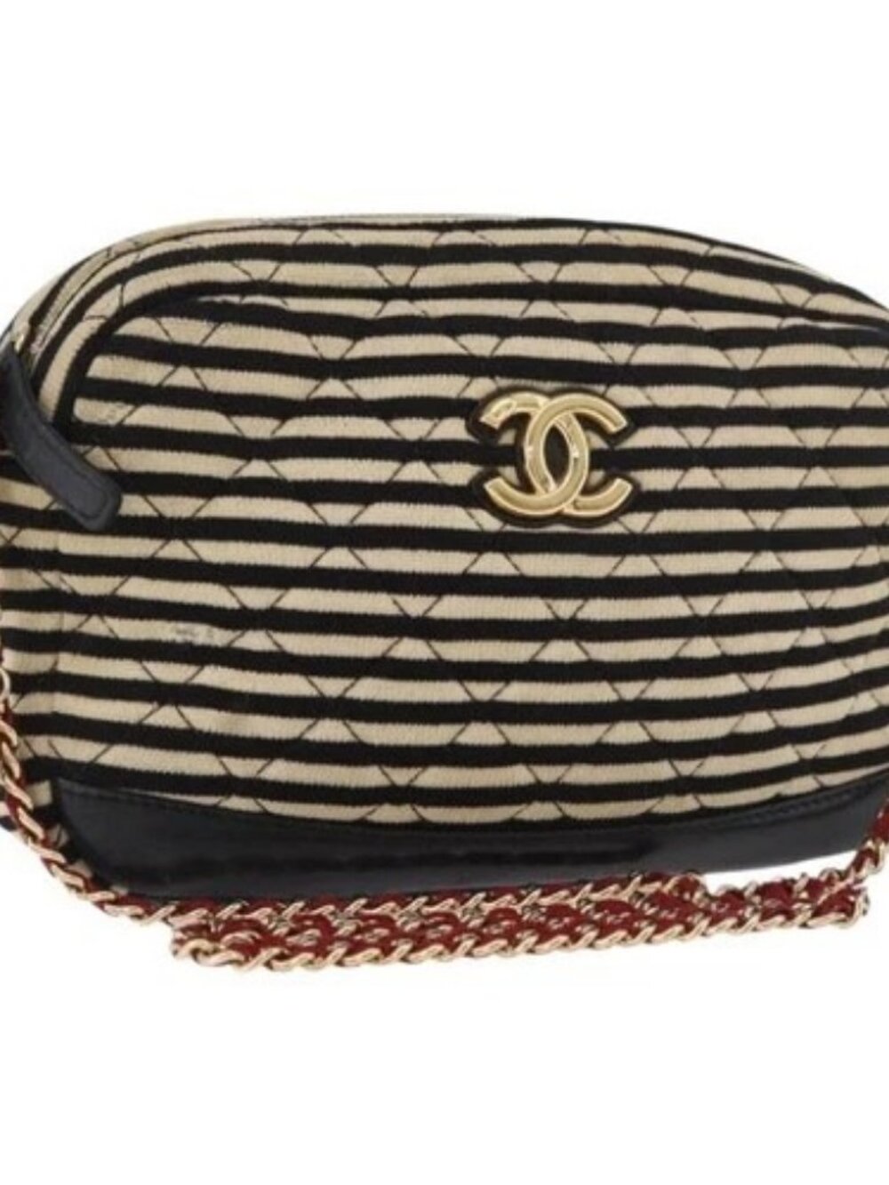 CHANEL Matelasse Chain Shoulder Bag Canvas Beige Gold CC Auth 185766